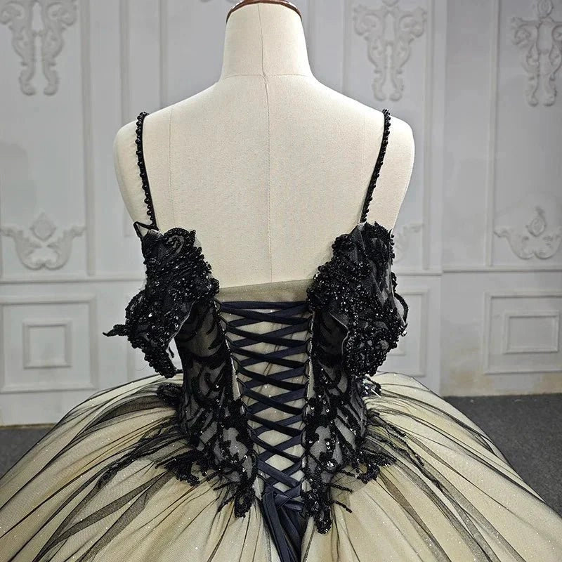 Ballgown Sweetheart Off Shoulder Lace Sleeve Lace-up Back Sweep Train