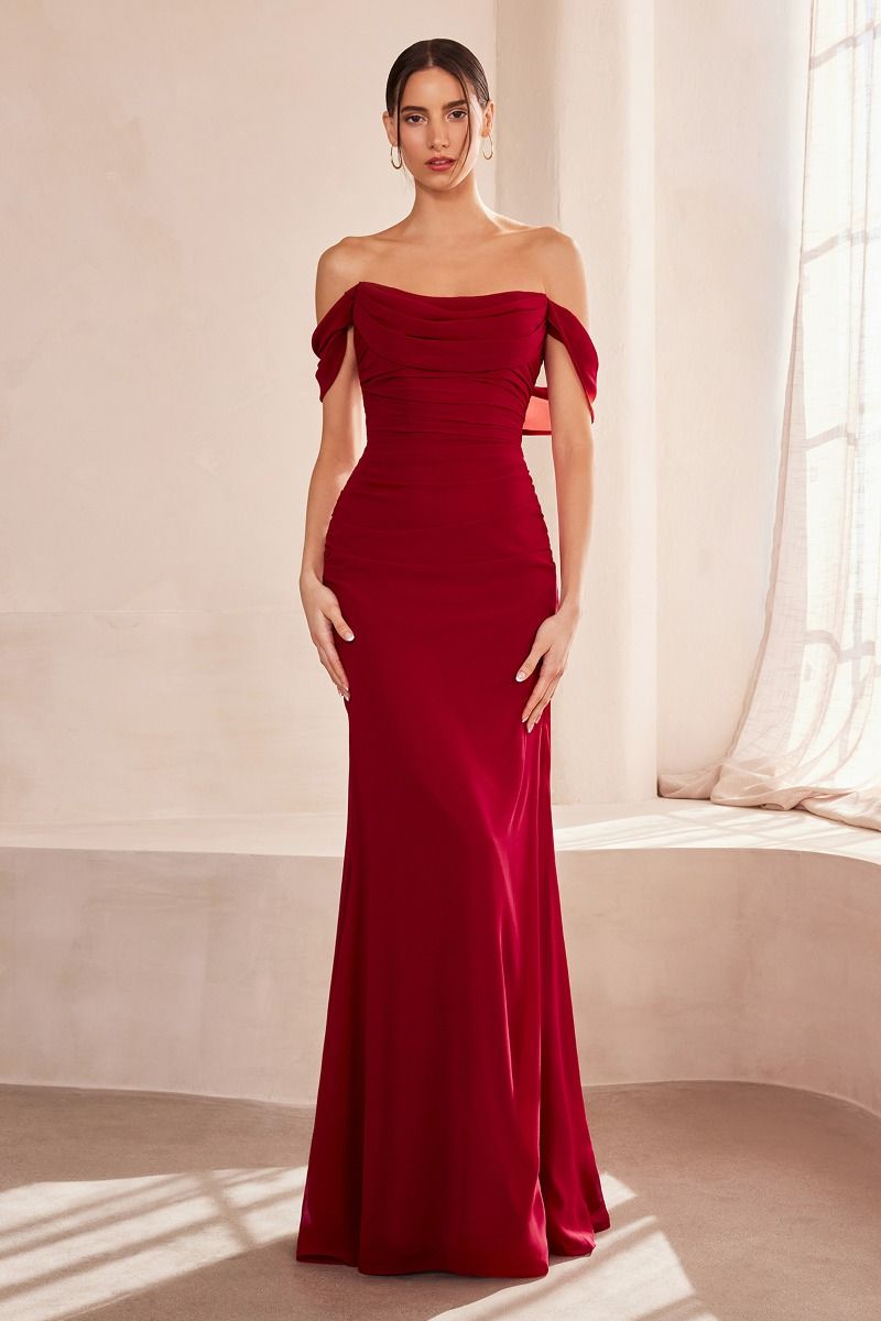 Vestido de Fiesta de Graduación con Hombros Descubiertos, Corsé Drapeado Fruncido y Falda de Sirena - Vestido de Noche Formal Elegante