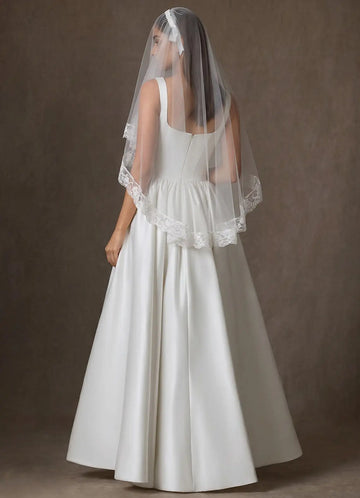 Romantic Sheer Tulle Floral Lace Two-Tier Waist Length Bridal Wedding Veil