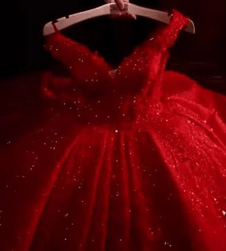 Ball Gown Off The Shoulder V Neck Lace Up Back Sequin Quinceañera Dress