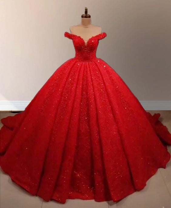 Ball Gown Off The Shoulder V Neck Lace Up Back Sequin Quinceañera Dress