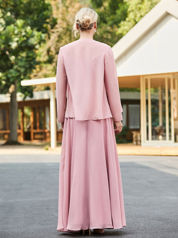 Elegant Dusty Pink Mother of the Bride Dress - Lace Bodice, Chiffon Jacket, Floor-Length A-Line Gown