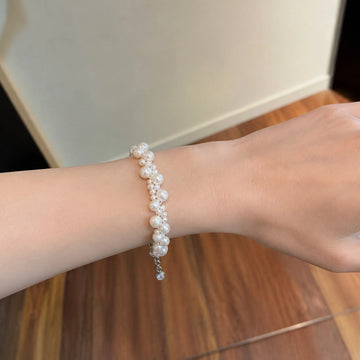 Natural Freshwater Pearl Cluster Bracelet with Gold-Plated Accents