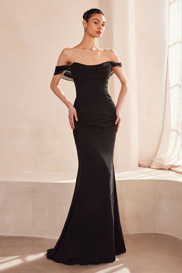 Vestido de Fiesta de Graduación con Hombros Descubiertos, Corsé Drapeado Fruncido y Falda de Sirena - Vestido de Noche Formal Elegante