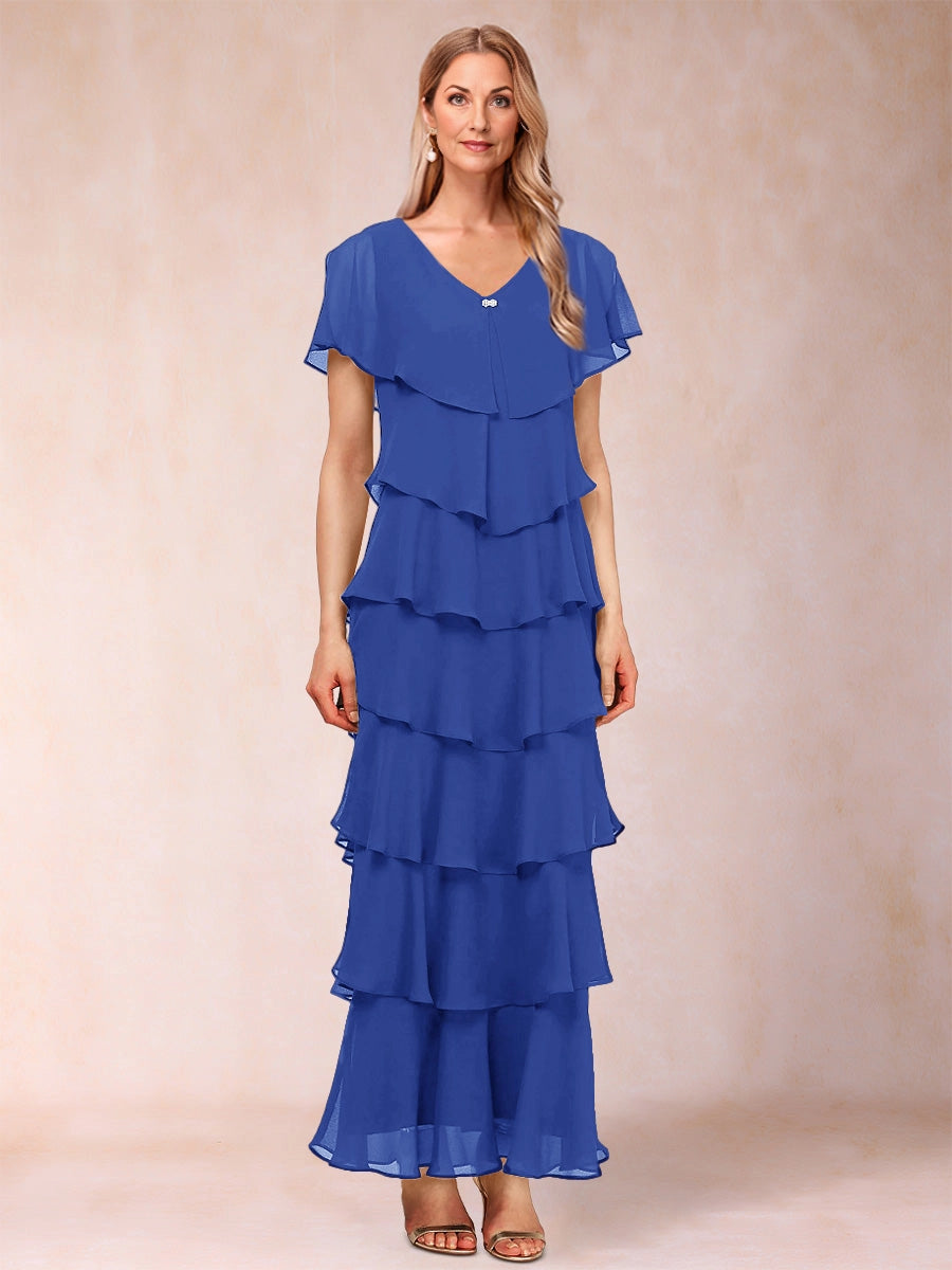 Elegant A‑Line V‑Neck Flutter‑Sleeve Zip‑Back Long Mother Of The Bride Dress