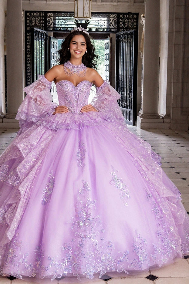 Ball Gown Sweetheart Off Shoulder Corset Back Train Quinceañera Dress