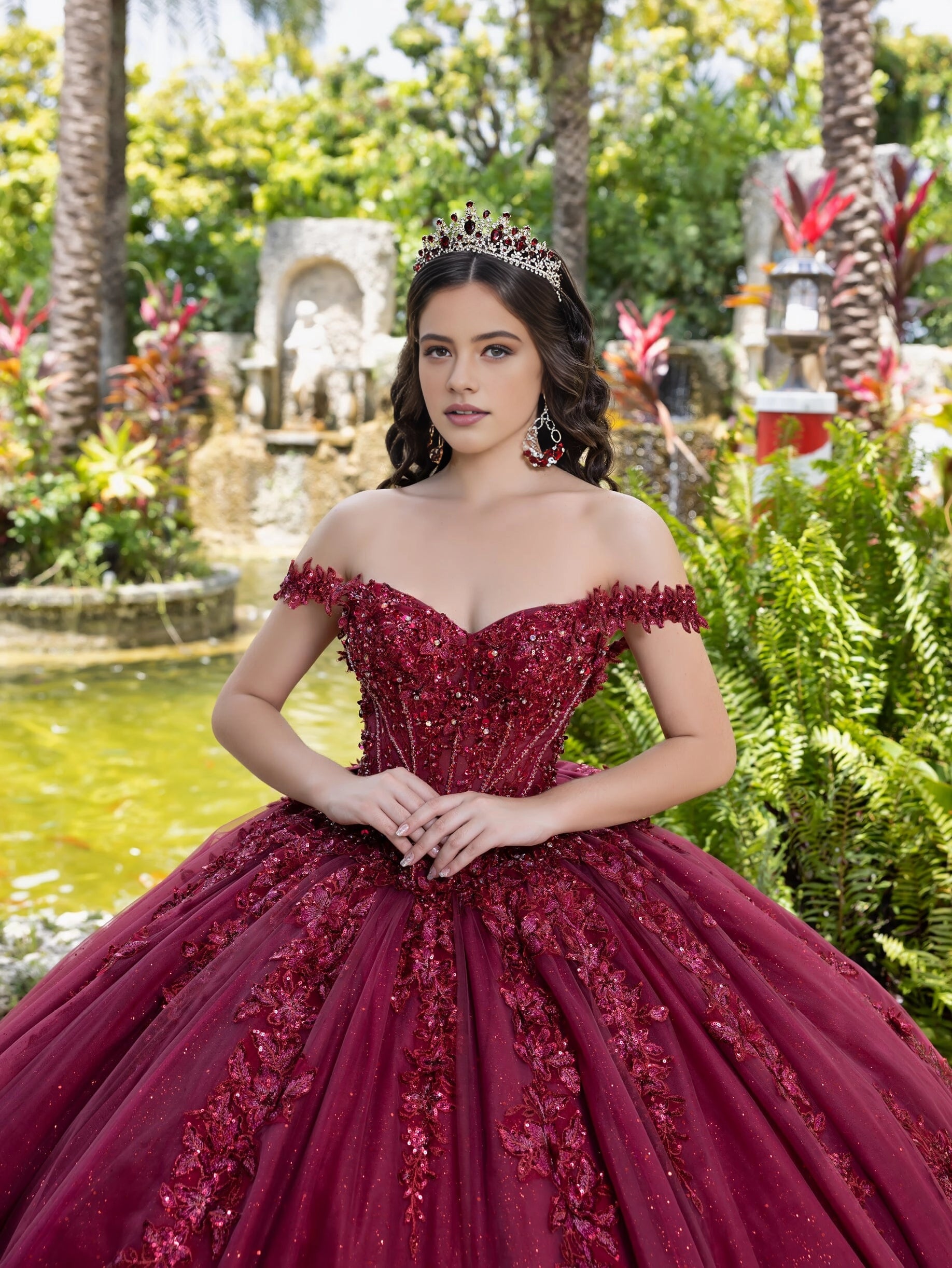 Luxurious Ball Gown Off‑Shoulder Short Sleeve Lace‑Up Back Cathedral Train Quinceanera Dress