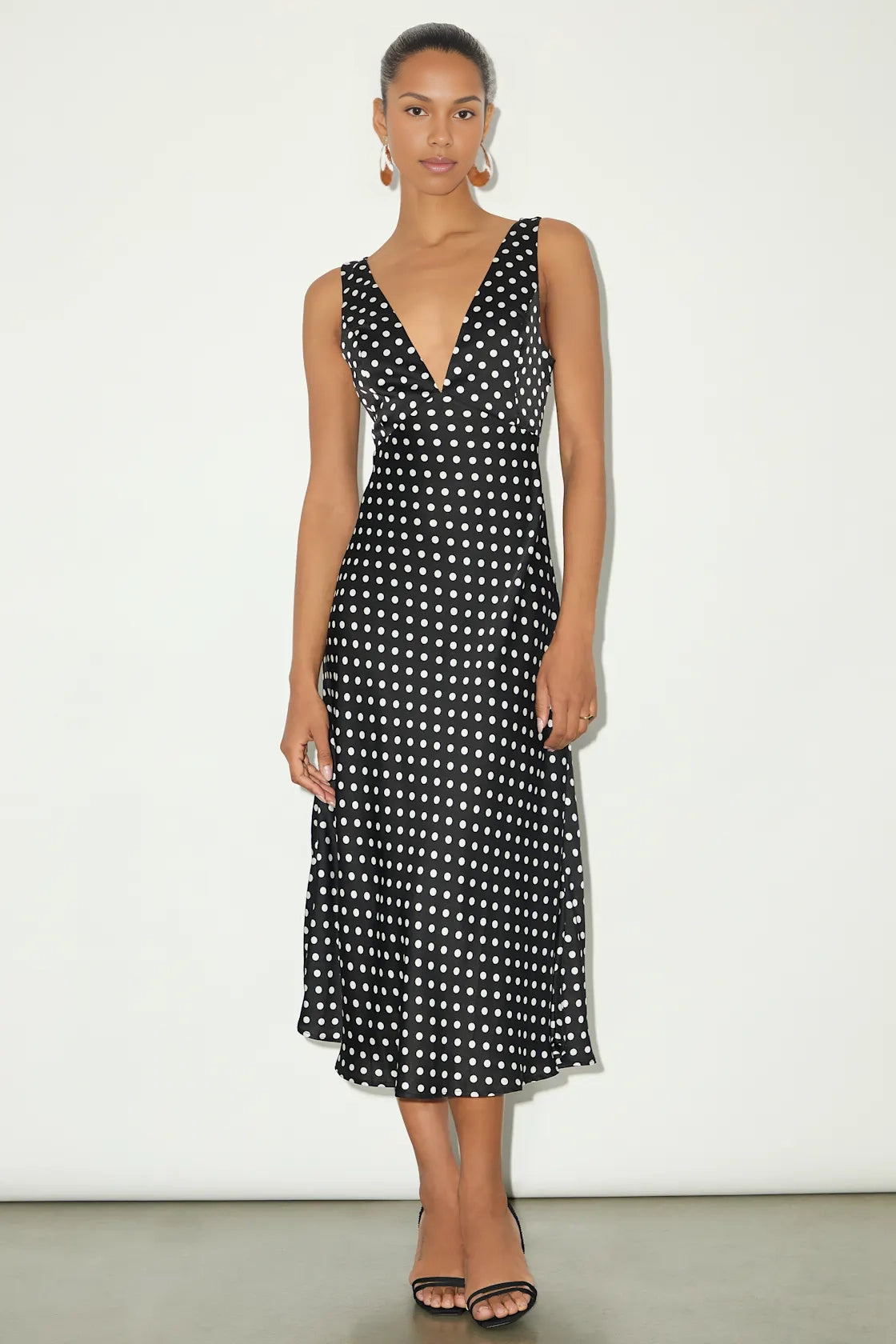 Silky Satin A Line Deep V Spaghetti Strap Cowl Back Midi Homecoming Dress