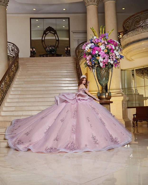 Ball Gown Off Shoulder Corset Back Floral Quinceañera Dress