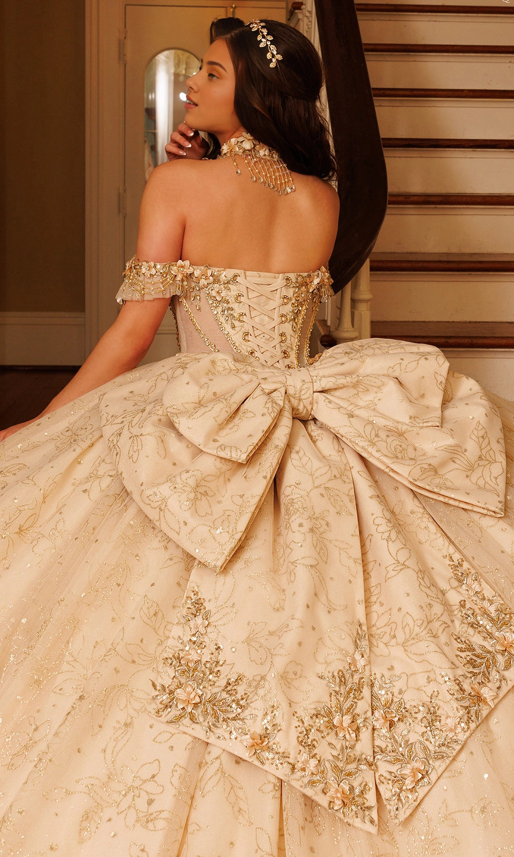 Dreamy Ball Gown Off‑Shoulder Ruffle Sleeve Lace‑Up Back Sweep Train Quinceanera Dress