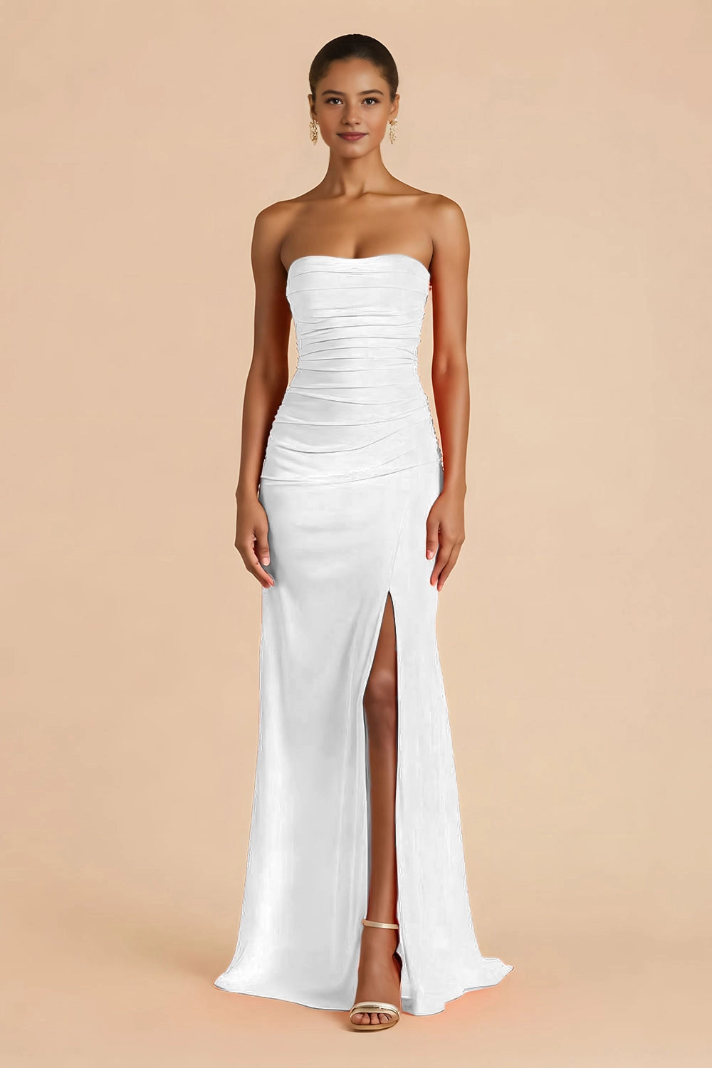 Solid Mermaid Strapless Sleeveless Crisscross Back Maxi Wedding Guest Dress