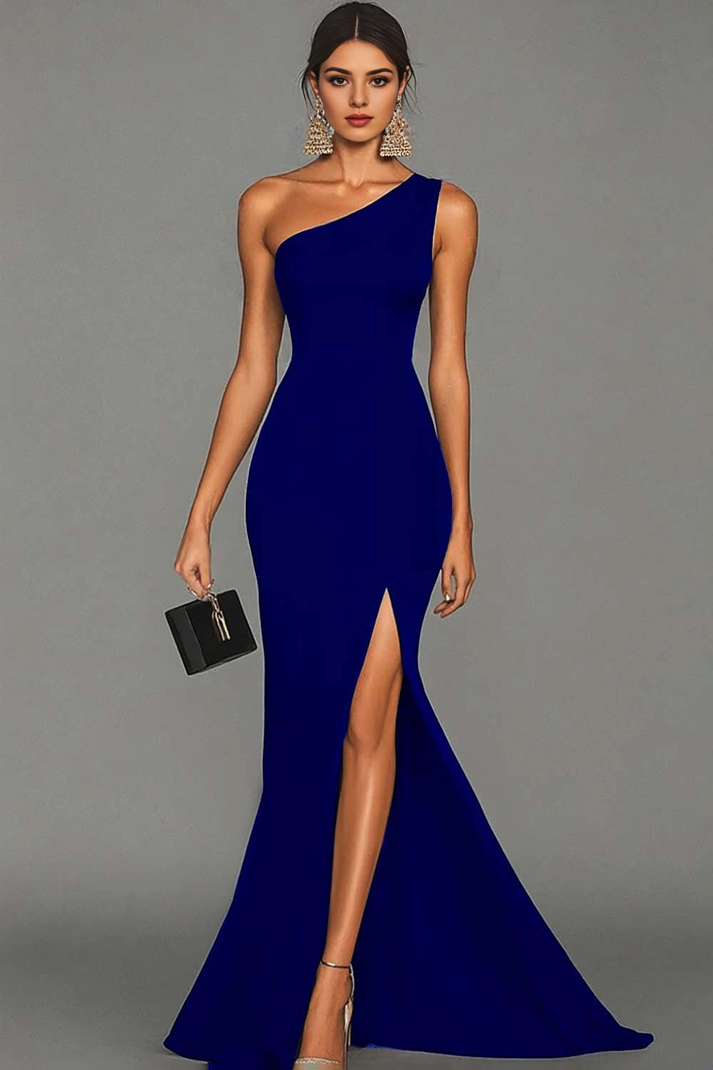 Lavender Mermaid One Shoulder Sleeveless Plain Back Slit Long Prom Dress