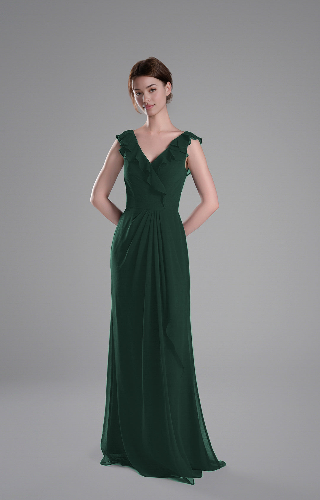 Elegant A-Line V-Neck Ruffled Cap Sleeve Open Back Floor-Length Bridesmaid Dresses
