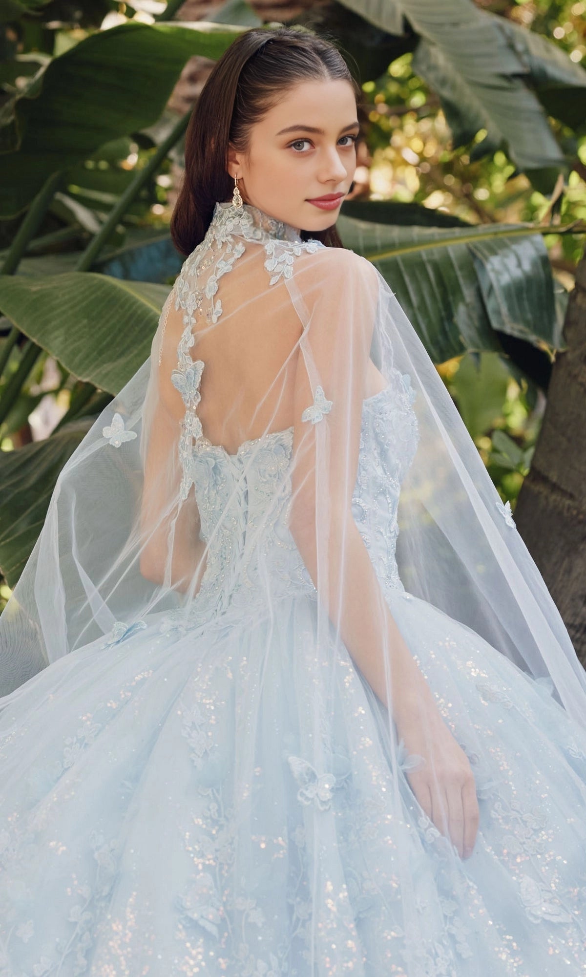 Ethereal Ball Gown Sweetheart Strapless Illusion Back Cathedral Train Quinceanera Dress