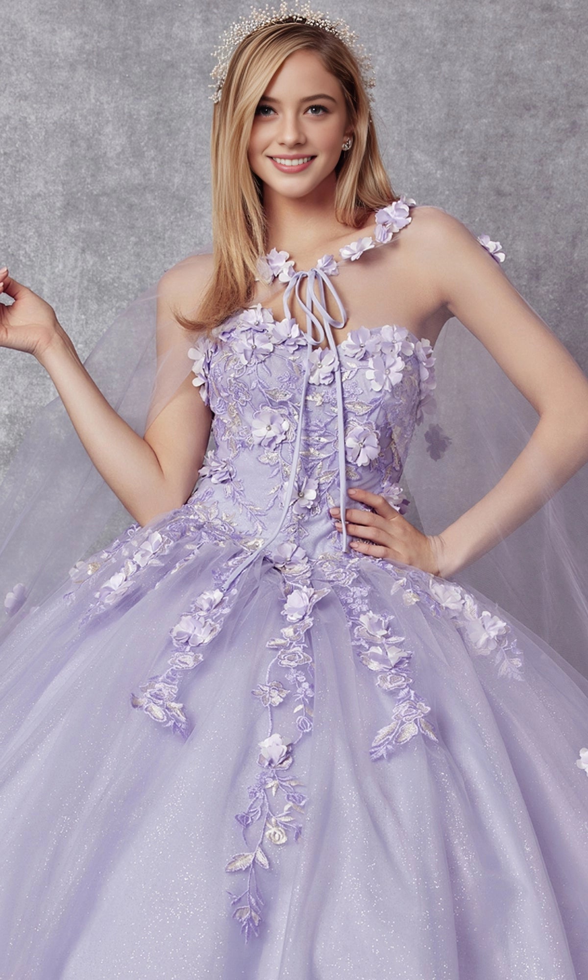 Stunning Ball Gown Sweetheart Detachable Cape Lace‑Up Back Floor Length Quinceanera Dress
