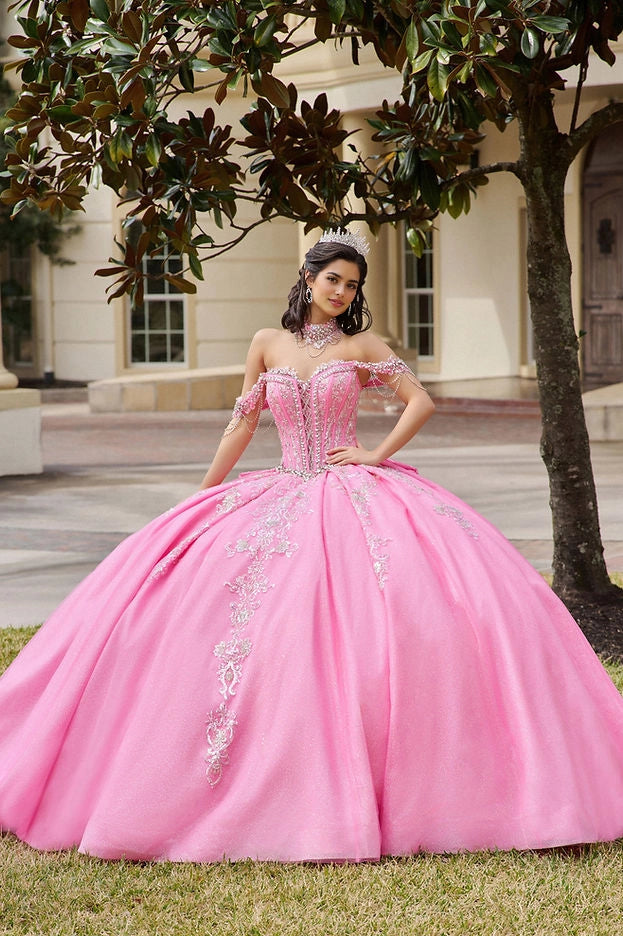 Ball Gown Off Shoulder Beaded Bow Train Cinderella Quinceañera Dress