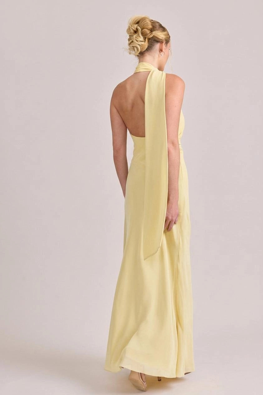 Soft Column Halter Neck Sleeveless Open Back Maxi Bridesmaid Dress
