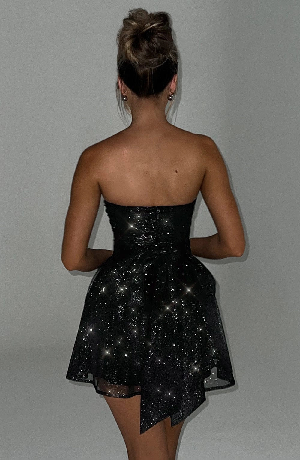 Glitter A-Line Strapless Sleeveless Bow Back Mini Homecoming Dress