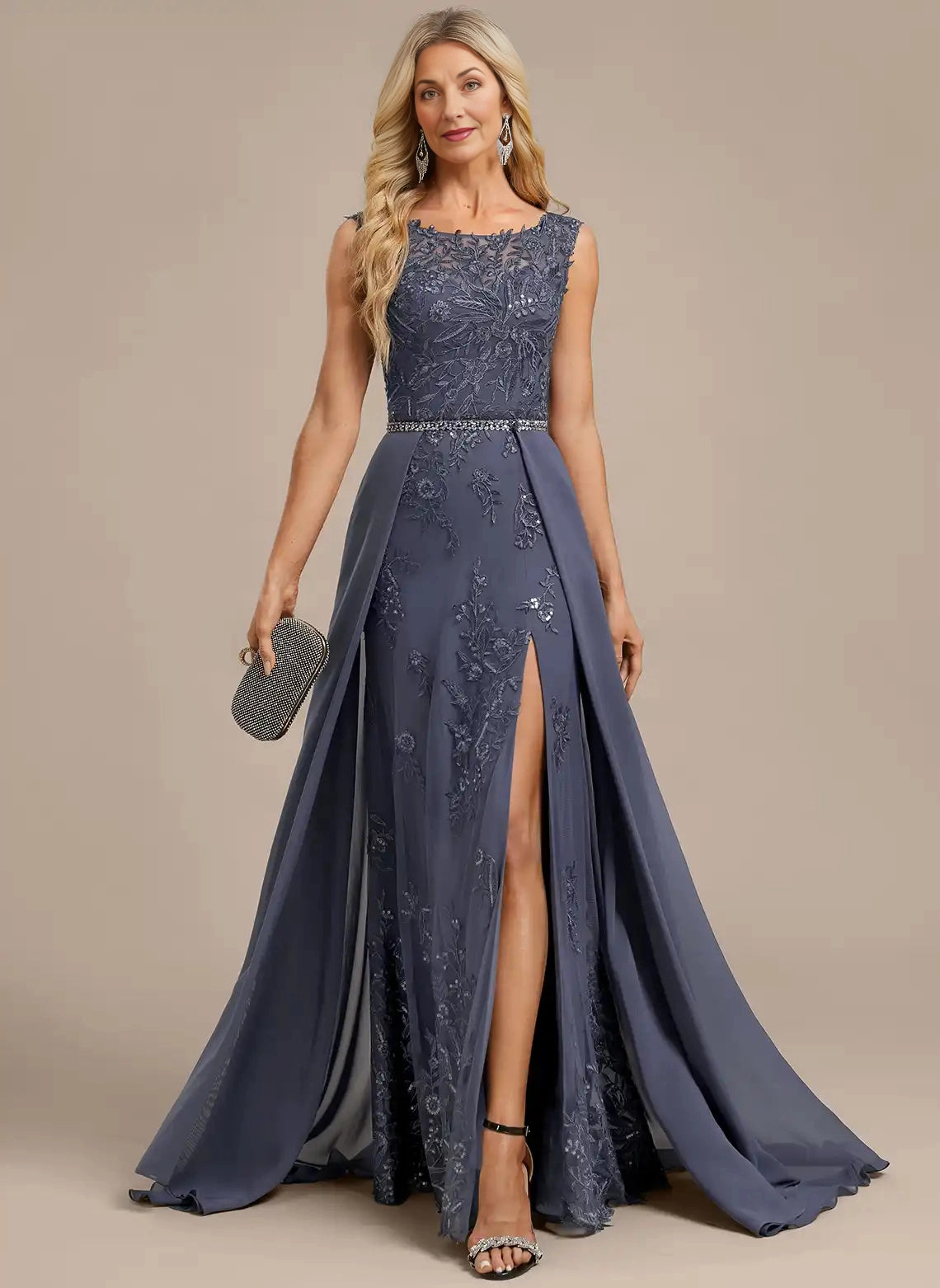 Gorgeous A‑Line Bateau Sleeveless Slit Floor‑Length Mother Of The Bride Dress