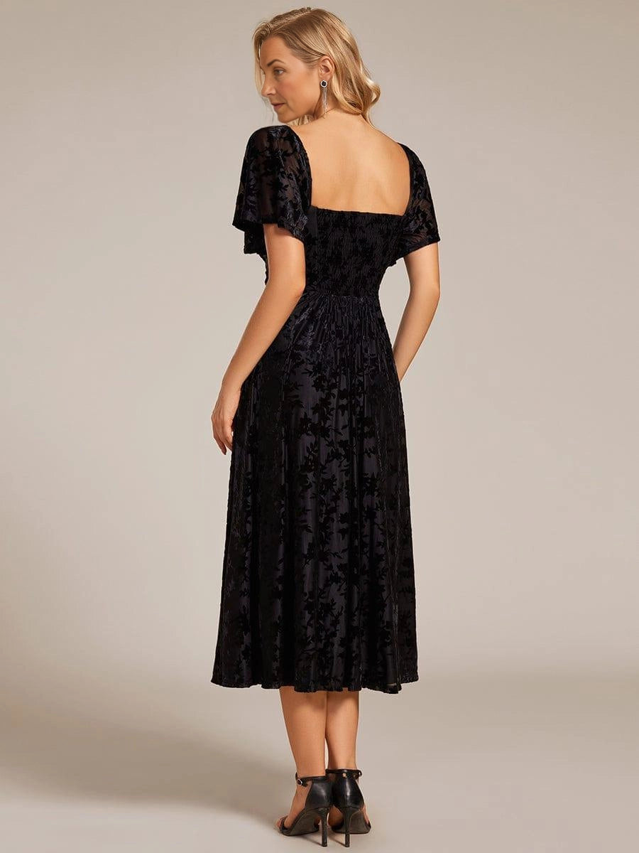 Dusty‑Blue A‑Line Sweetheart Flutter‑Sleeve Smocked‑Back Midi Mother Of The Bride Dress