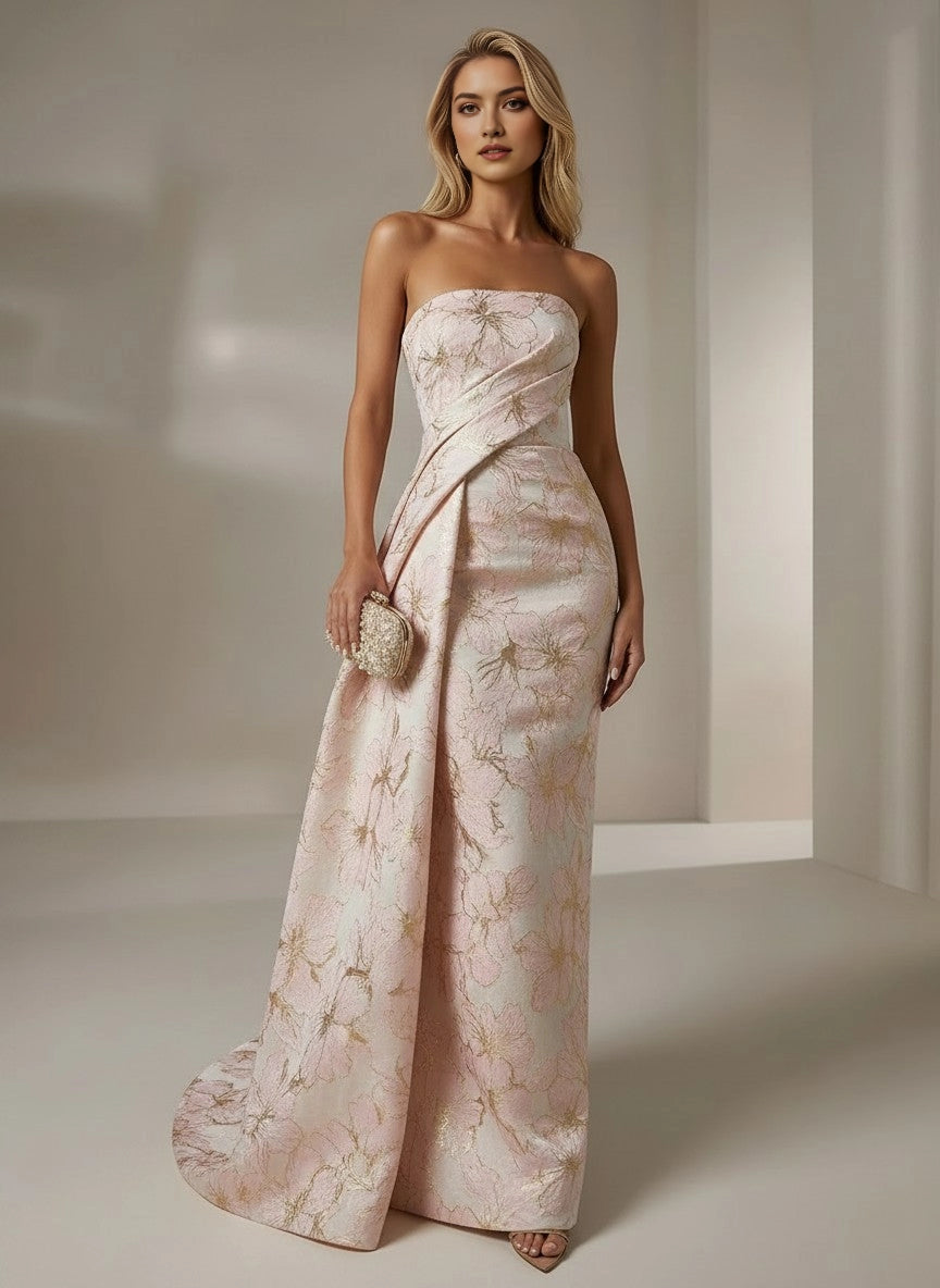 Elegant Mermaid Strapless Sleeveless Zipper‑Back Train‑Length Prom Dress