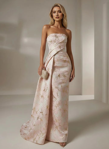 Elegant Mermaid Strapless Sleeveless Zipper‑Back Train‑Length Prom Dress