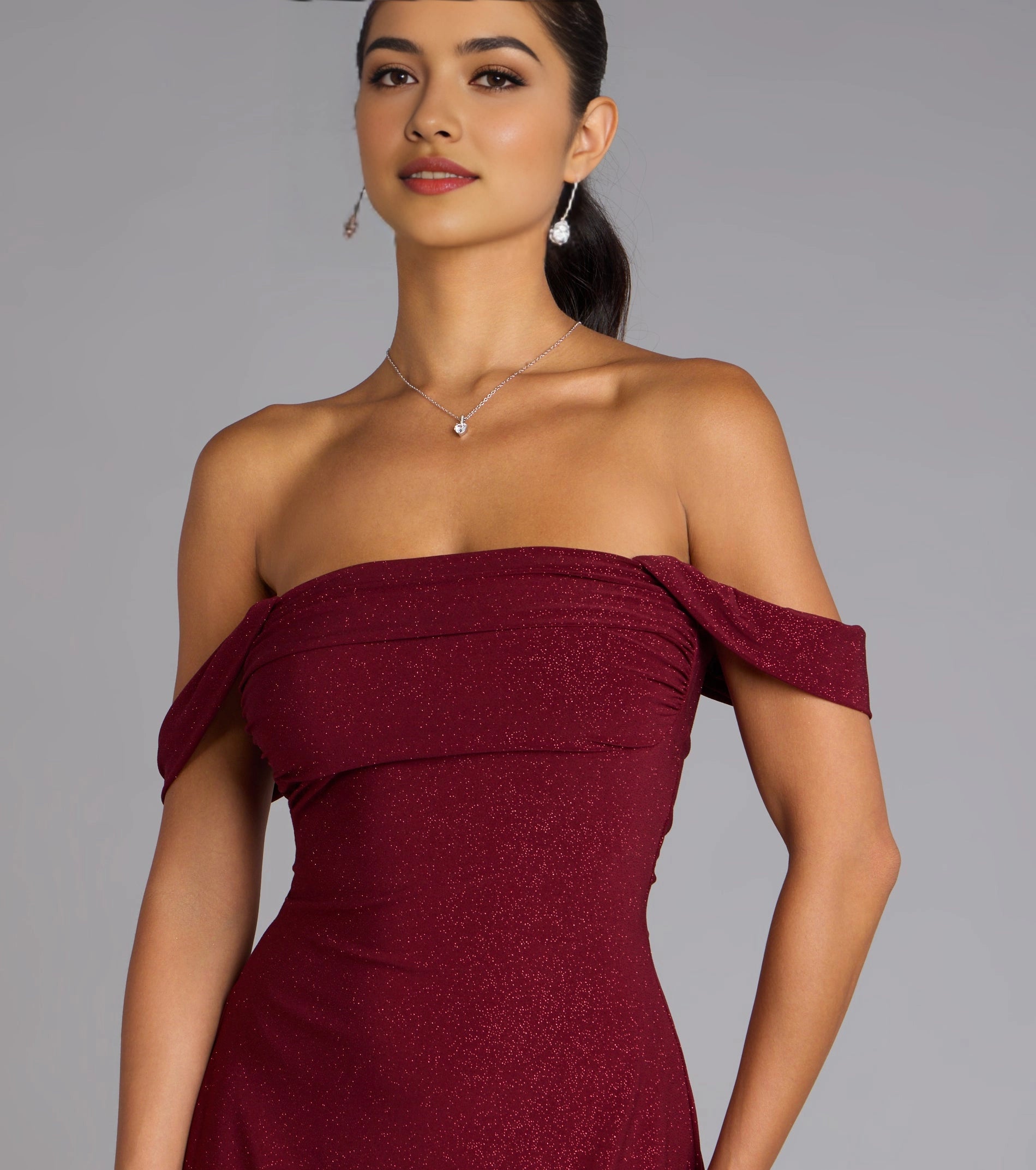 Emerald Glitter FitFlare OffShoulder PlainBack Ruched Mini Homecoming Dress