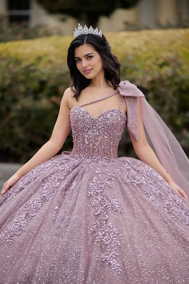 Ball Gown Sweetheart One Shoulder Cape Bow Corset Quinceañera Dress