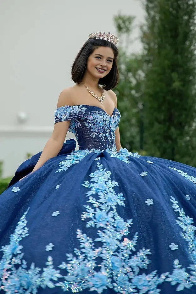 Glitter Ball Gown Sweetheart Off Shoulder Corset Back Floor Length Quinceañera Dress