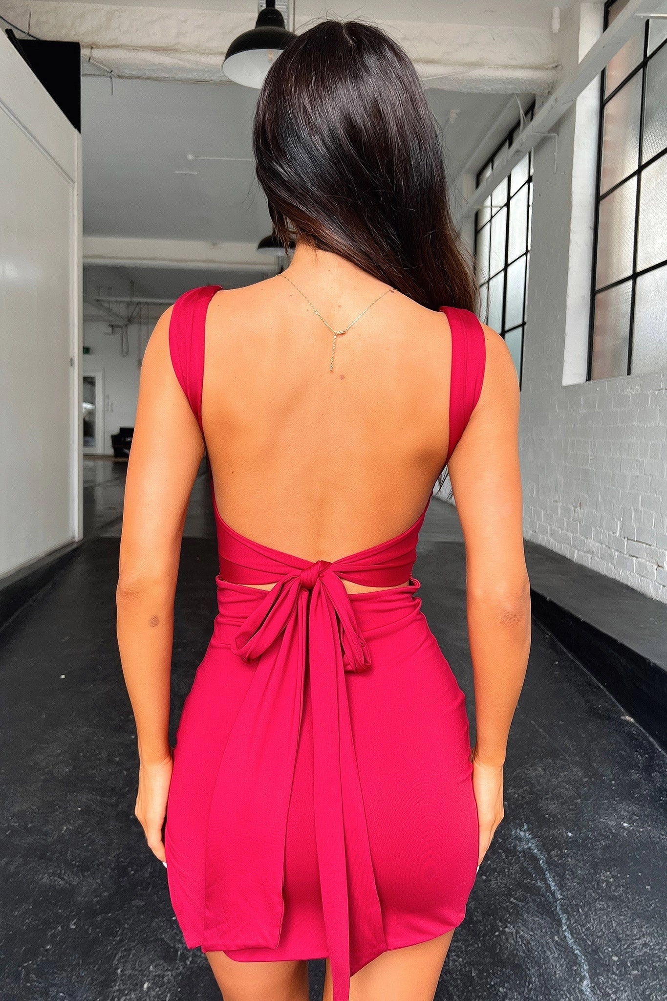 Ruched Bodycon Square Neck Tie Back Mini Homecoming Dress