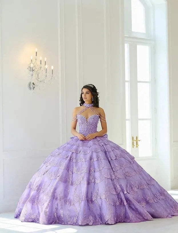 Halter Ball Gown Lace-Up Back Floor Length Quinceanera Dress