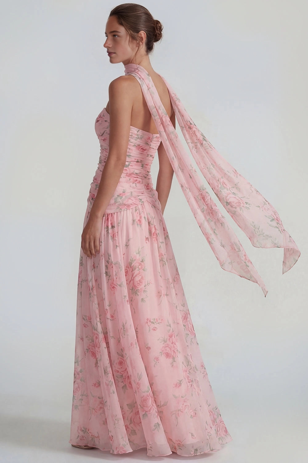 Floral A-line Strapless Sleeveless Open Back Maxi Wedding Guest Dress