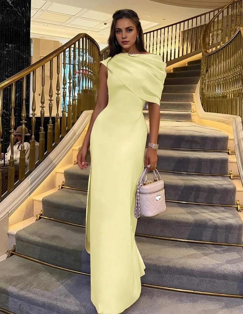 Elegant Sheath Asymmetrical Sleeveless Zip Back Maxi Prom Dress