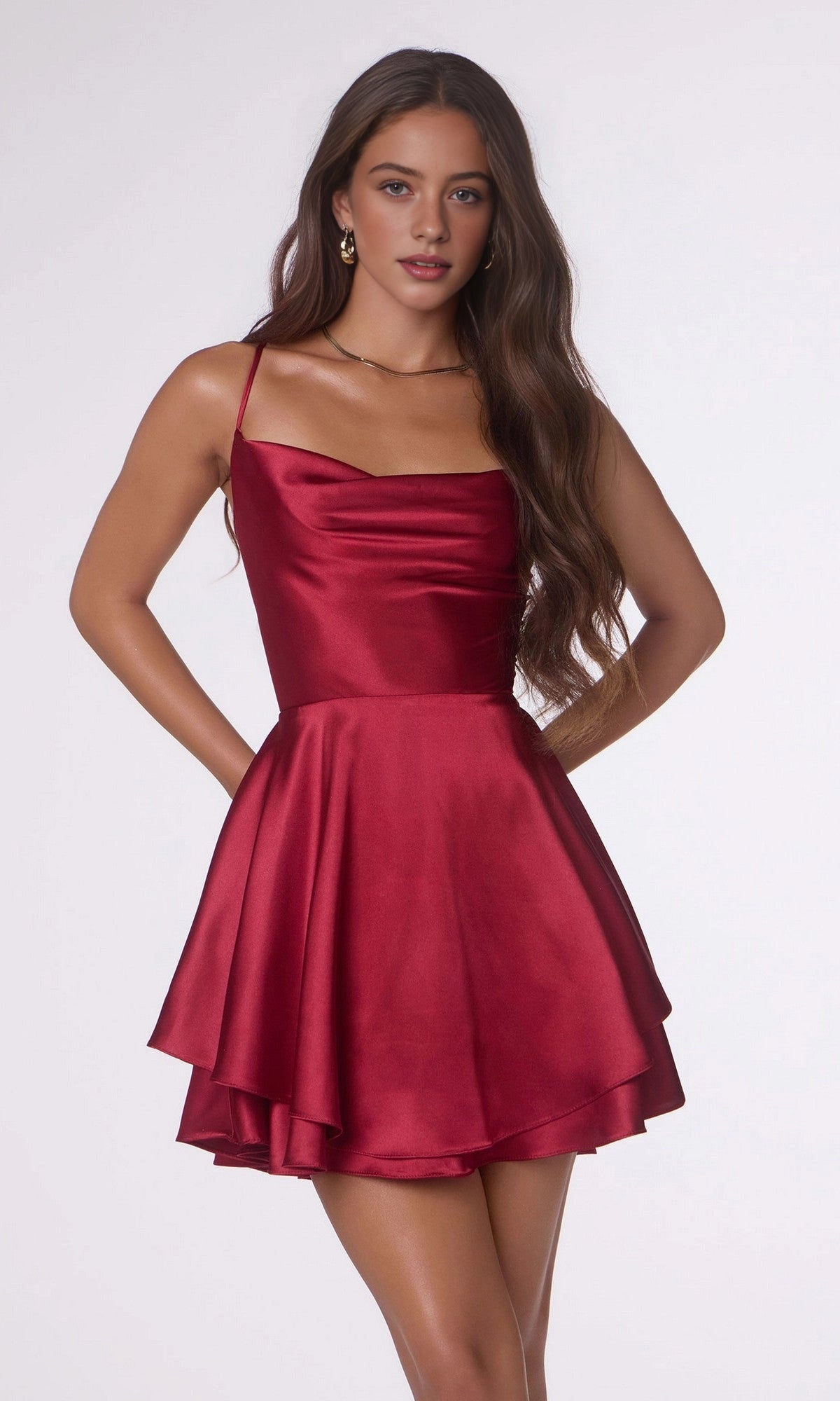 Cute A‑Line Spaghetti Strap Square Neck Lace‑Up Back Short Homecoming Dress