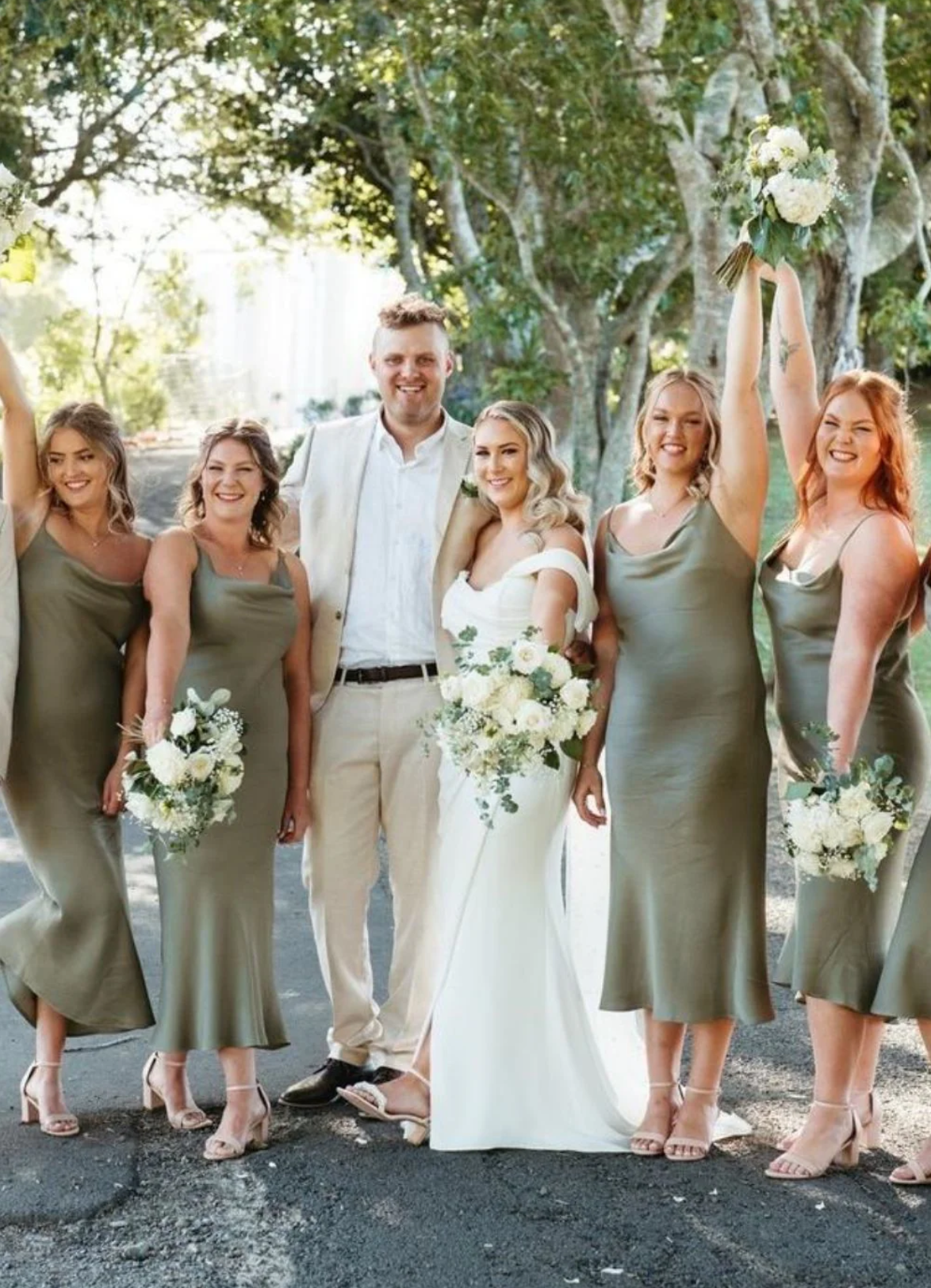 A Line Spaghetti Straps Green Satin Charmeuse Tea Length Bridesmaid Dress Party Wedding Guest Dresses