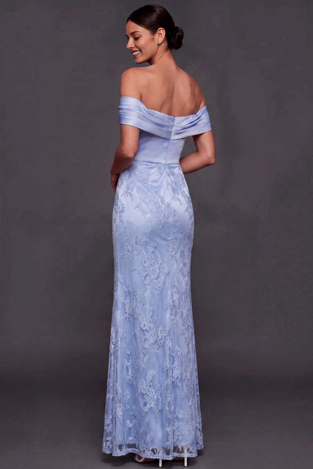 Off-The-Shoulder Draped Satin Lace Mermaid Maxi Bridesmaid Formal Dress