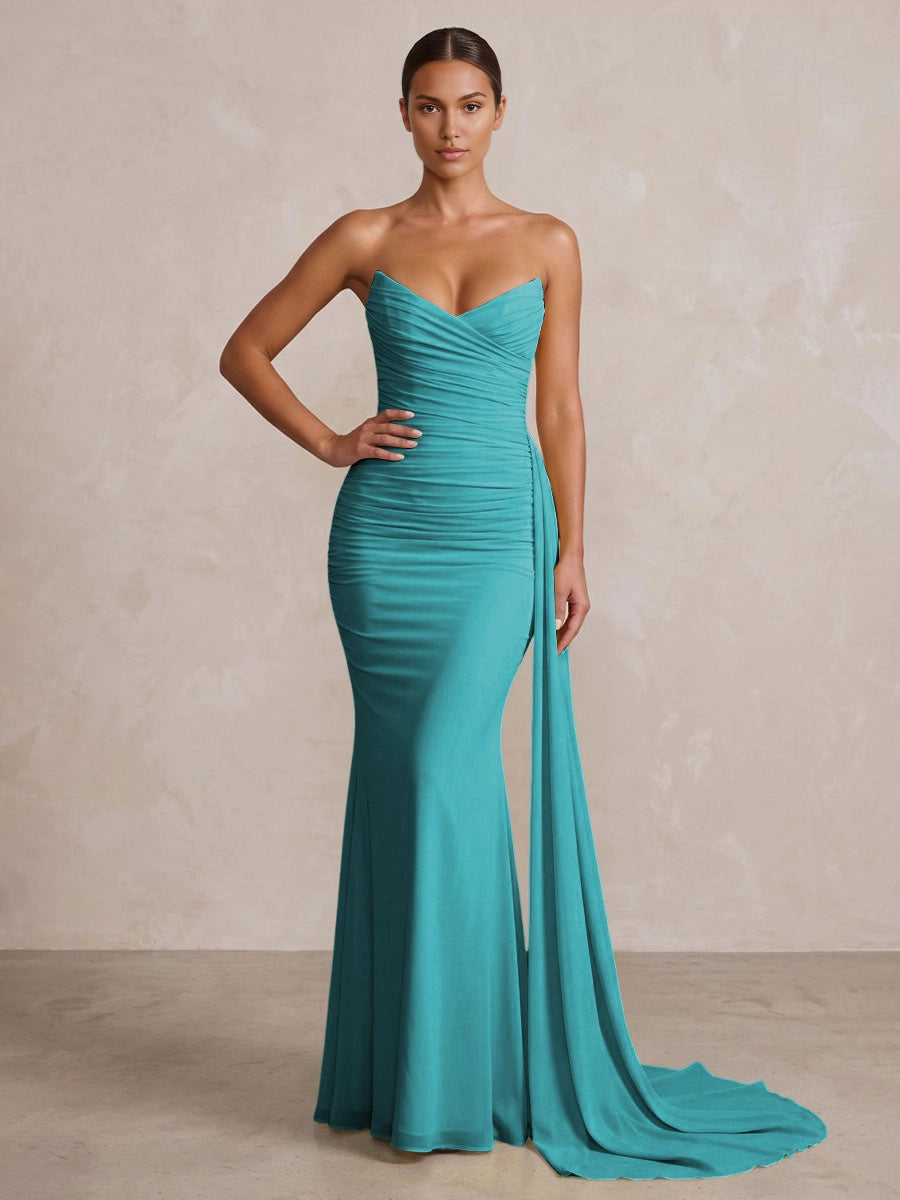 Elegant Mermaid Strapless Sweetheart Sleeveless Zipper‑Back Floor‑Length Bridesmaid Gown
