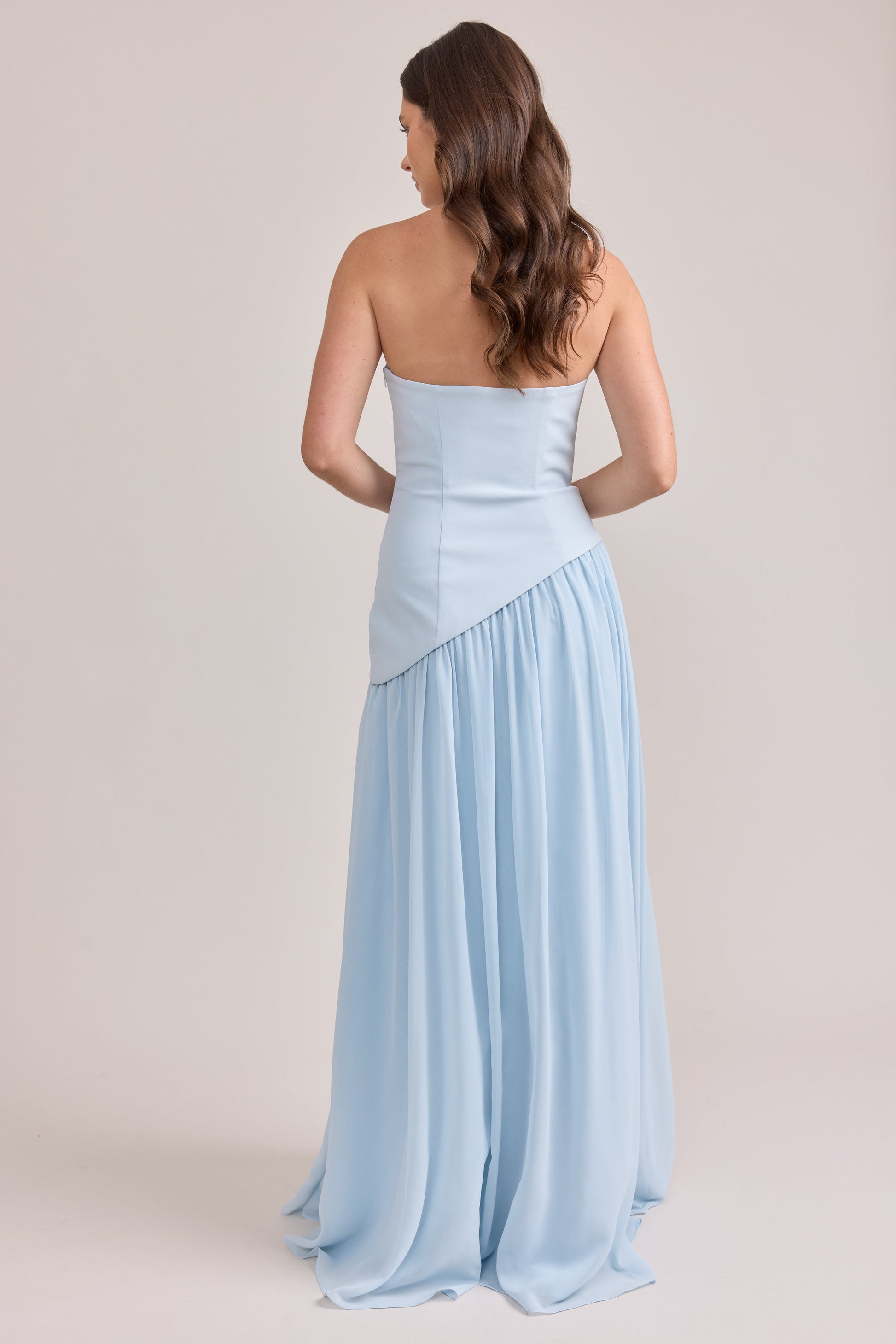 Elegant Strapless Slit Maxi Dress Crepe Chiffon Dress Outdoor Wedding Formal Events Bridesmaid Dresses Evening Gown
