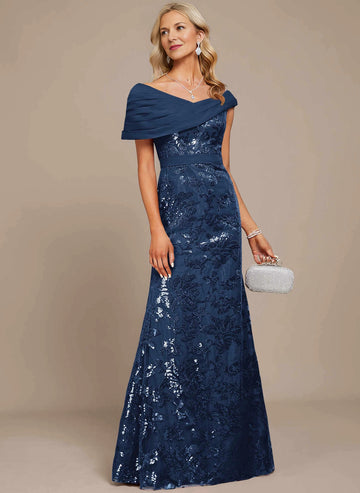 Sophisticated Mermaid Off‑The‑Shoulder Sequin Lace Long Mother Of The Bride Dress