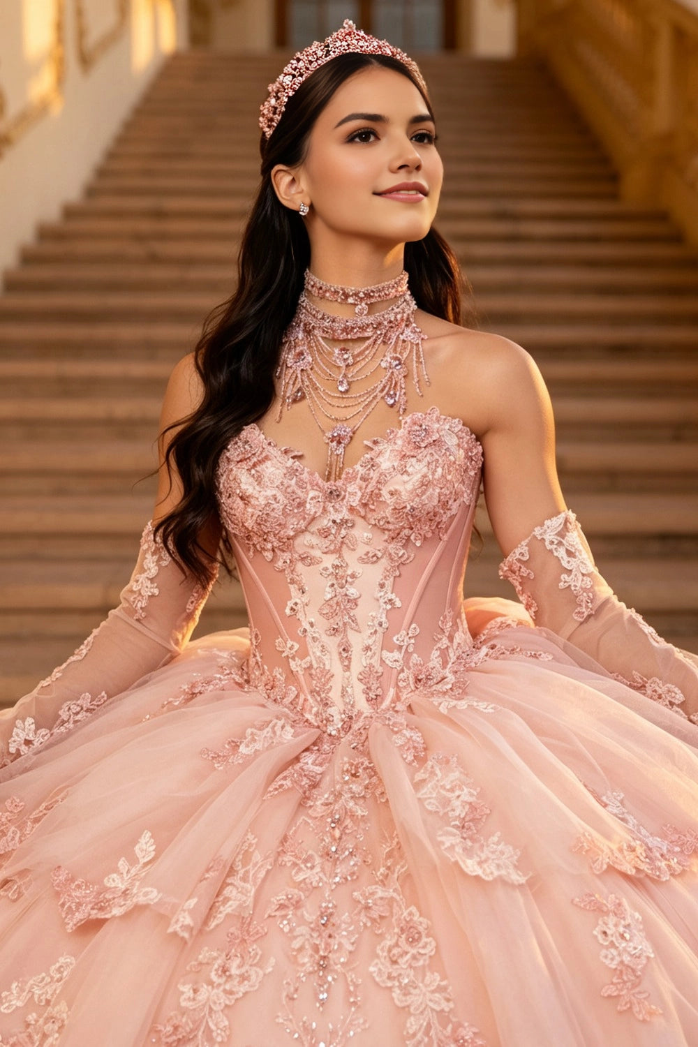 Elegant Ball Gown Strapless Corset Back Floor Length Quinceanera Dress