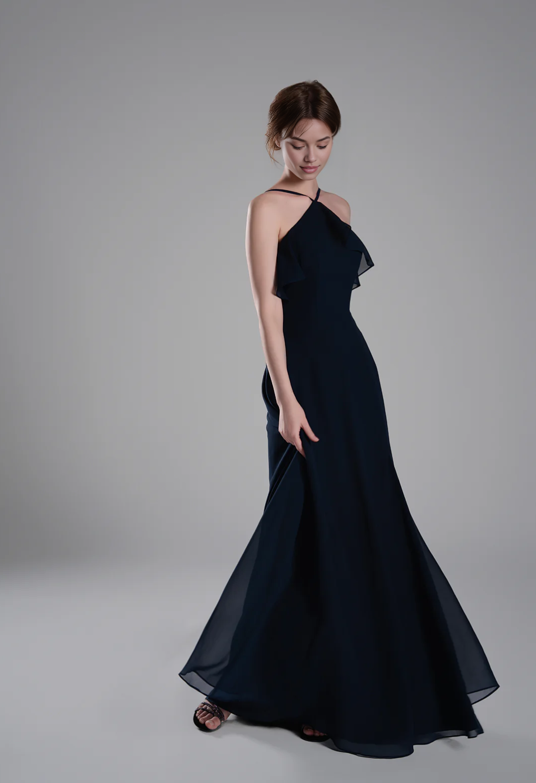 Elegant A-Line Halter Neck Sleeveless Open Back Floor-Length Bridesmaid Dresses