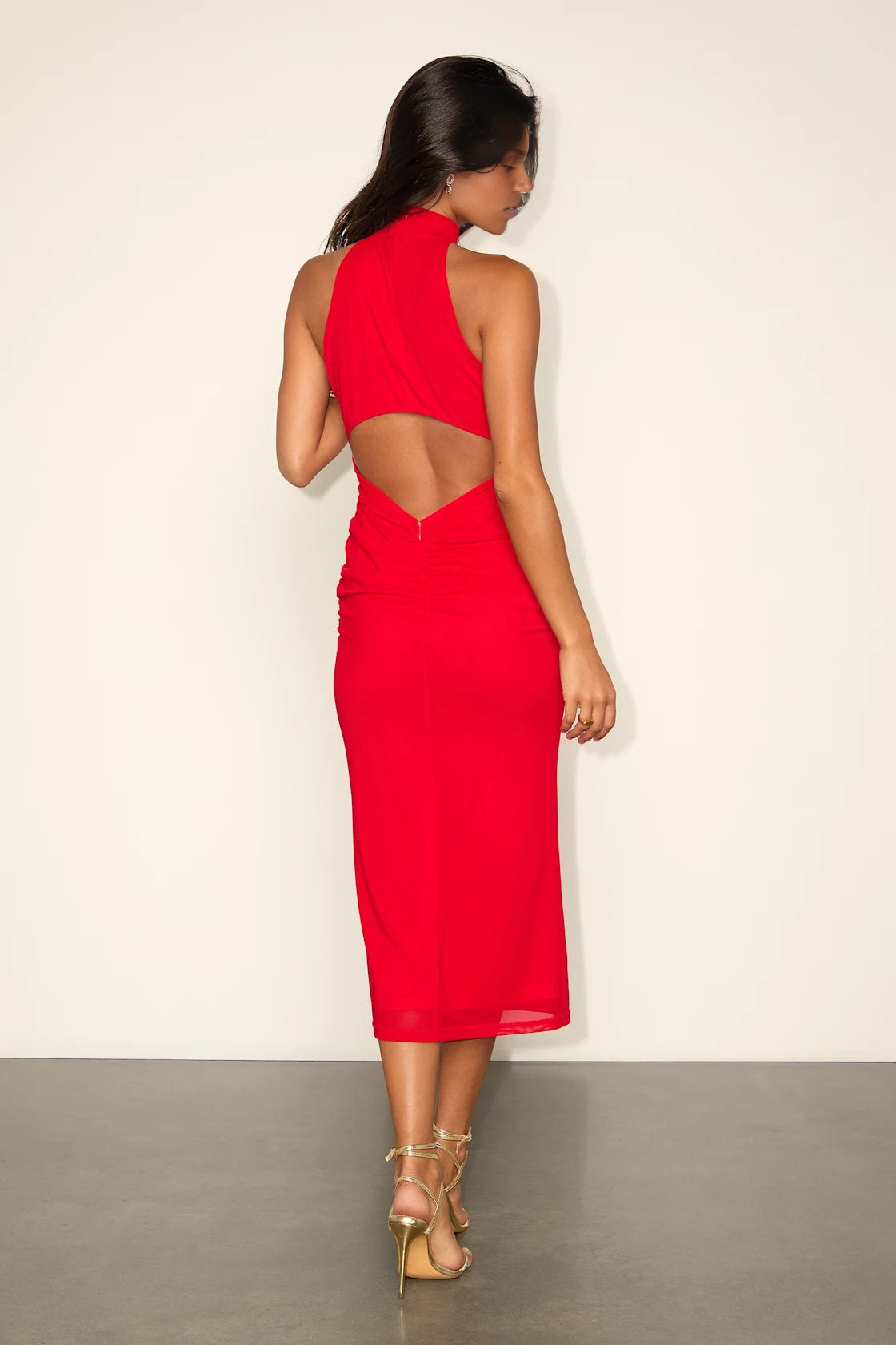 Vibrant Midi Halter Neck Sleeveless Cutout Back Midi Homecoming Dress