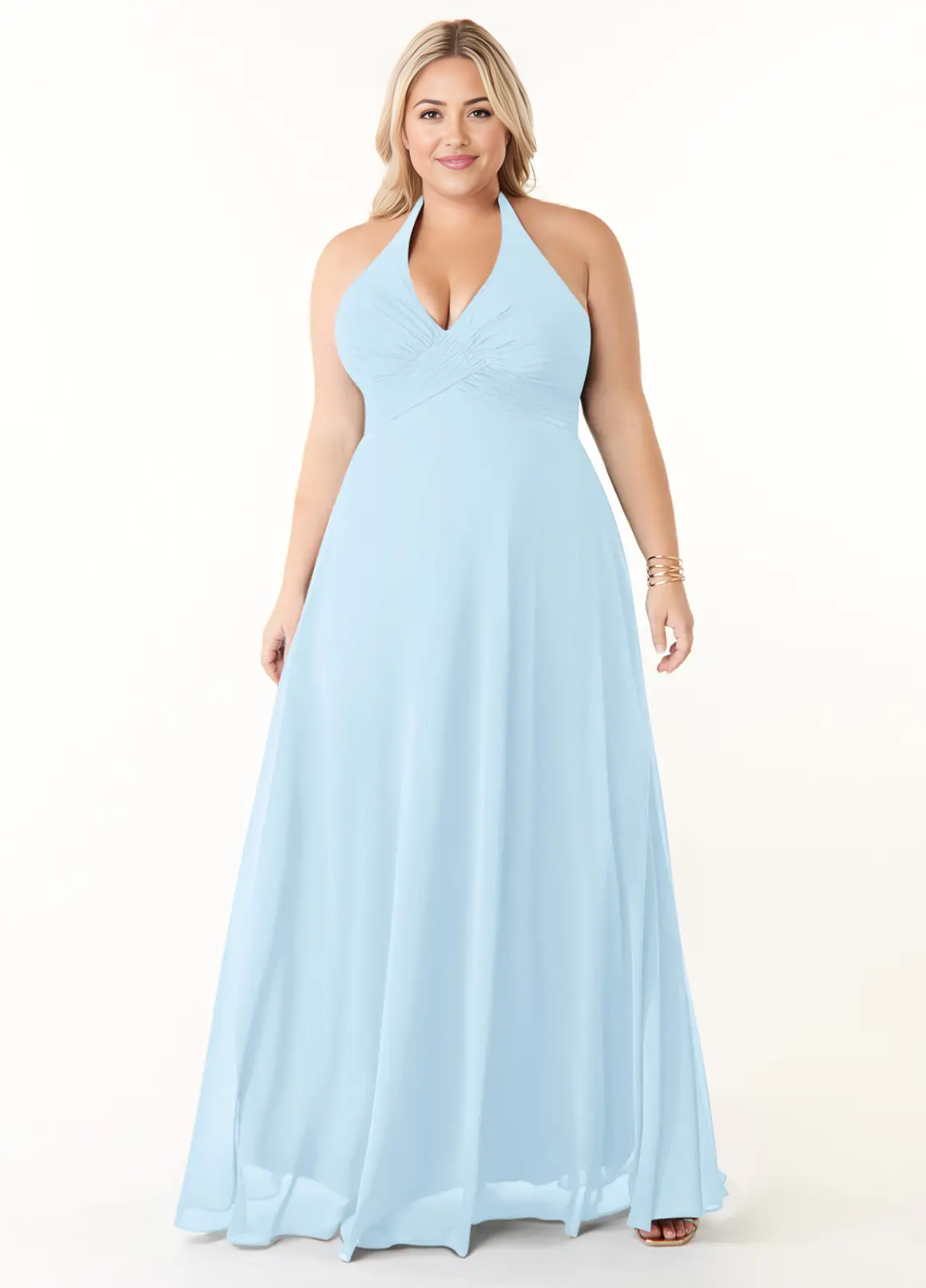 Women's  V-Neck Pleated Chiffon Coctail Bridesmaid Dresses Ruching A-Line Maxi Formal Evening Gown