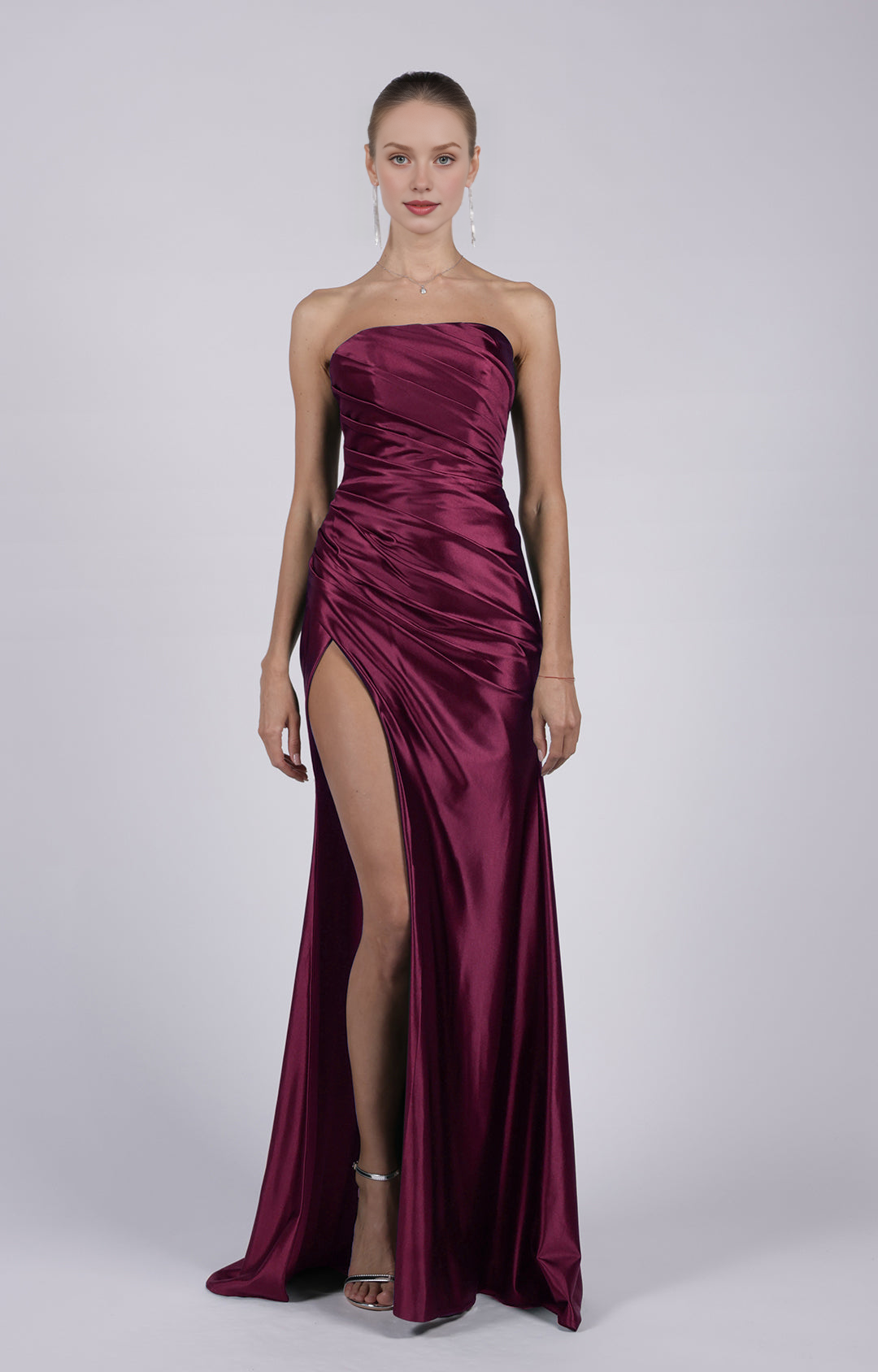 Mermaid Strapless Ruched Back Zippered Court Train Evening Gown