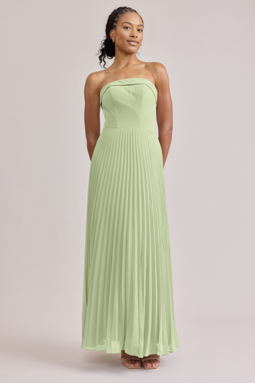 Elegant Strapless Chiffon Pleated Maxi Dress Party Wedding Guest Bridesmaid Dresses