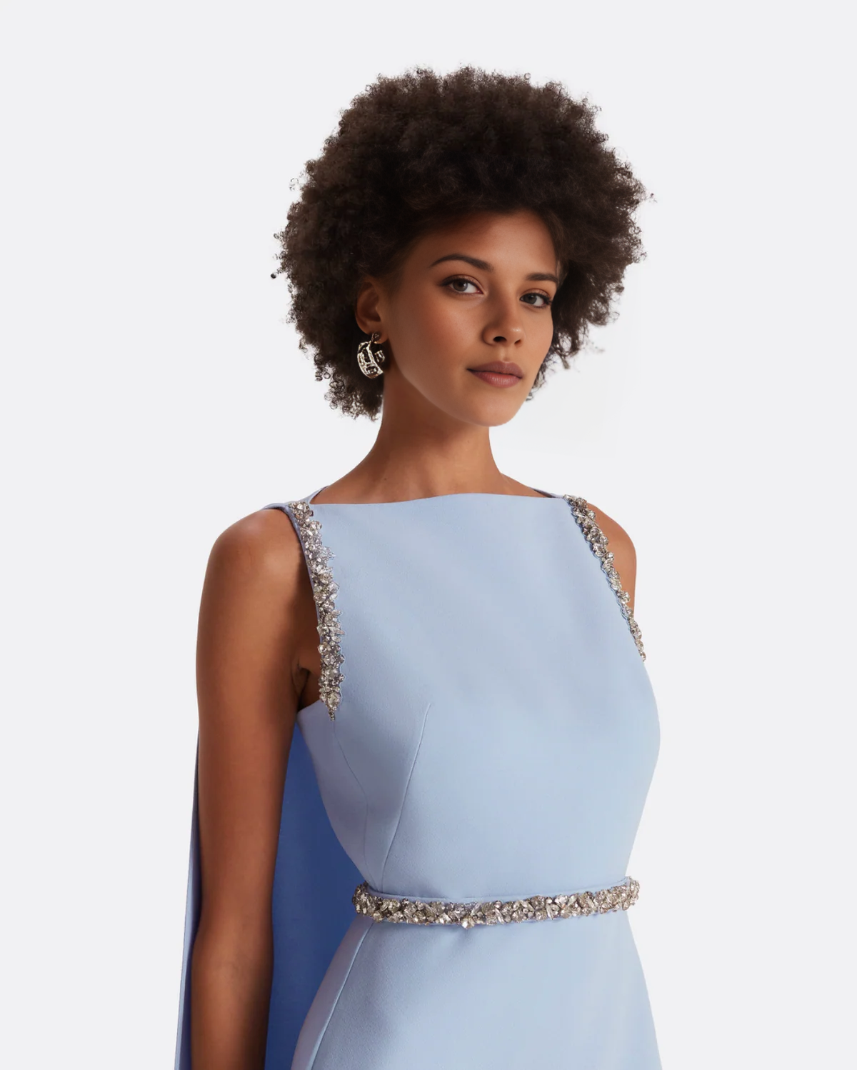 Bateau Neck Crystal Embellished Cape Sleeve Mermaid Evening Gown