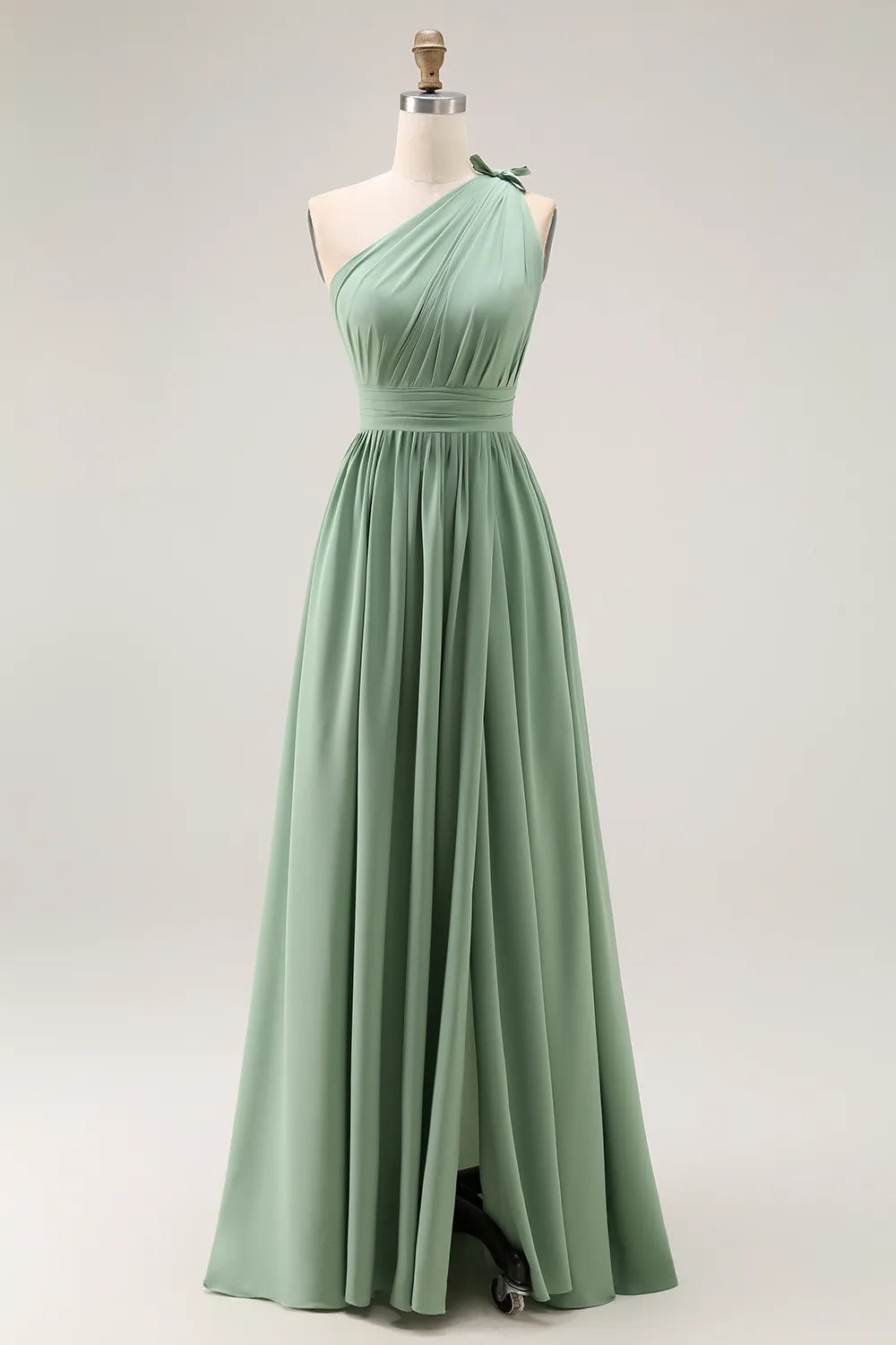 One-Shoulder Chiffon Bridesmaid Dress with High Slit and Ruched Waist