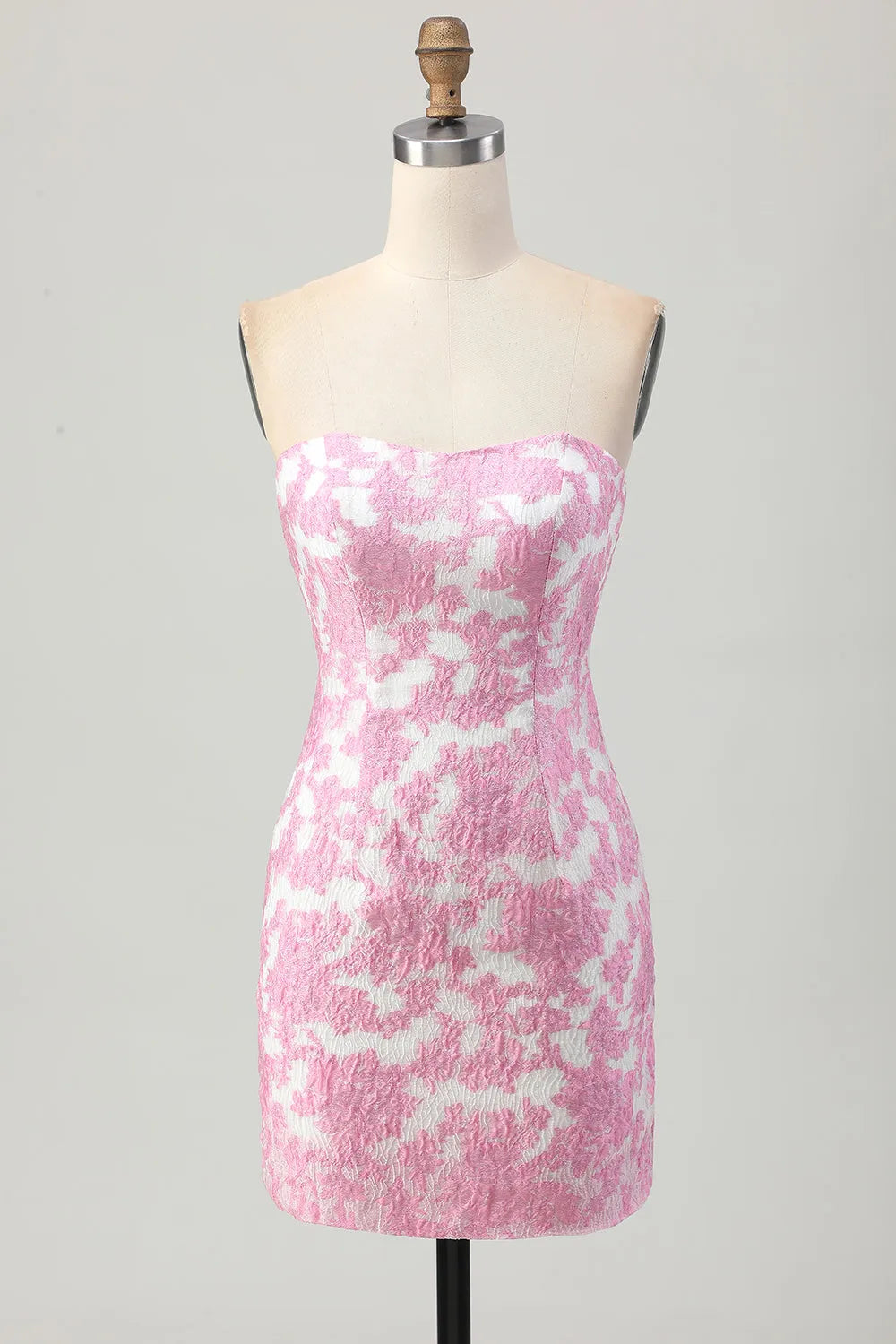 Strapless Detachable Puff Sleeves Jacquard Lace-Up Back Bodycon Mini Homecoming Dress