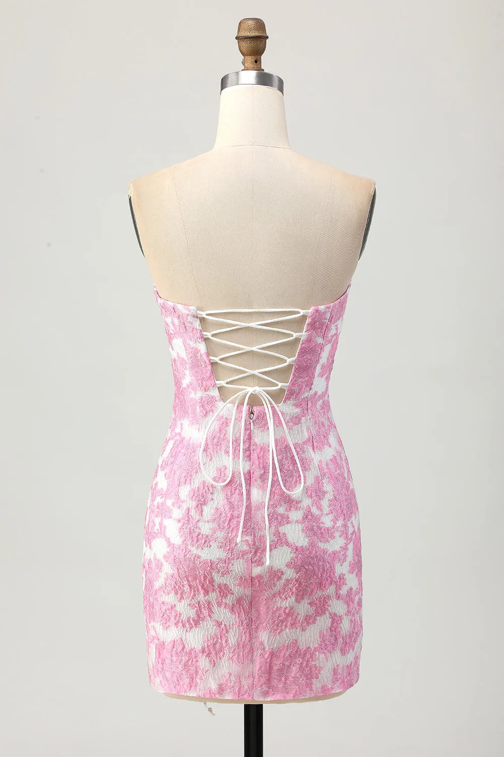 Strapless Detachable Puff Sleeves Jacquard Lace-Up Back Bodycon Mini Homecoming Dress
