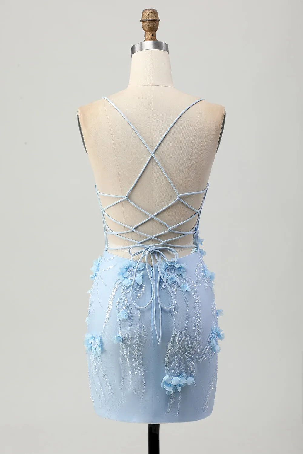 Romantic Spaghetti Strap Floral Appliqué Lace-Up Homecoming Dress with Sheer Corset